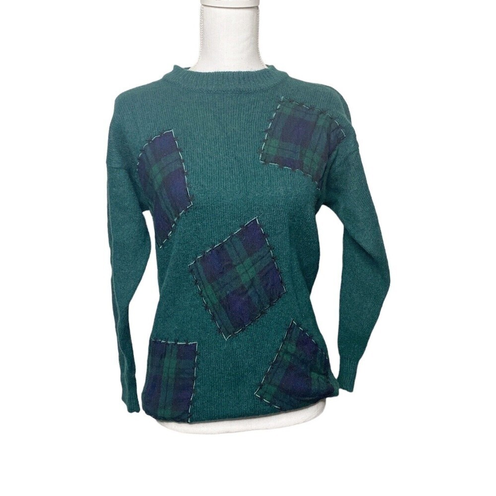 VTG 90s BROOKS BROTHERS Women Patchwork Wool Sweater Sz M Made In Hong Kong